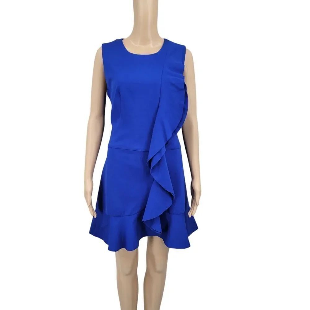Betsey Johnson Y2K Ultramarine Cobalt Blue Ruffled Mini Cocktail Dress Women's